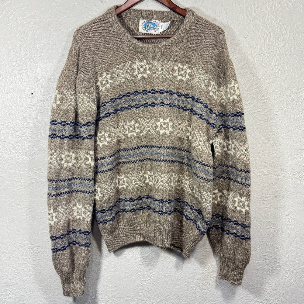 Vtg 80s 90s Fair Isle Sweater Md Wool Nylon USA Made Crewneck Chunky Nordic Gorp